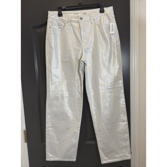 Old Navy Denim - Old Navy High Rise OG Loose Jeans Womens 12 Metallic Silver Shimmer NWT